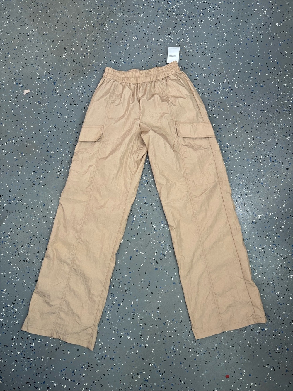 Forever 21 Women Shiny Tan Cargo Pants with Elastic Waist
